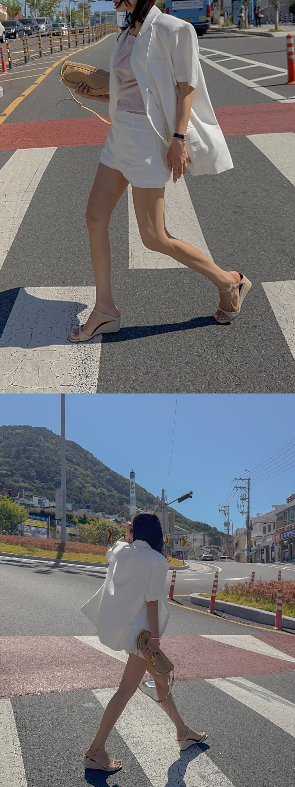 있음 선적 새로운 폴로 칼라 두 버클 루즈핏 반팔 블레이저 맨위 상세 이미지 12