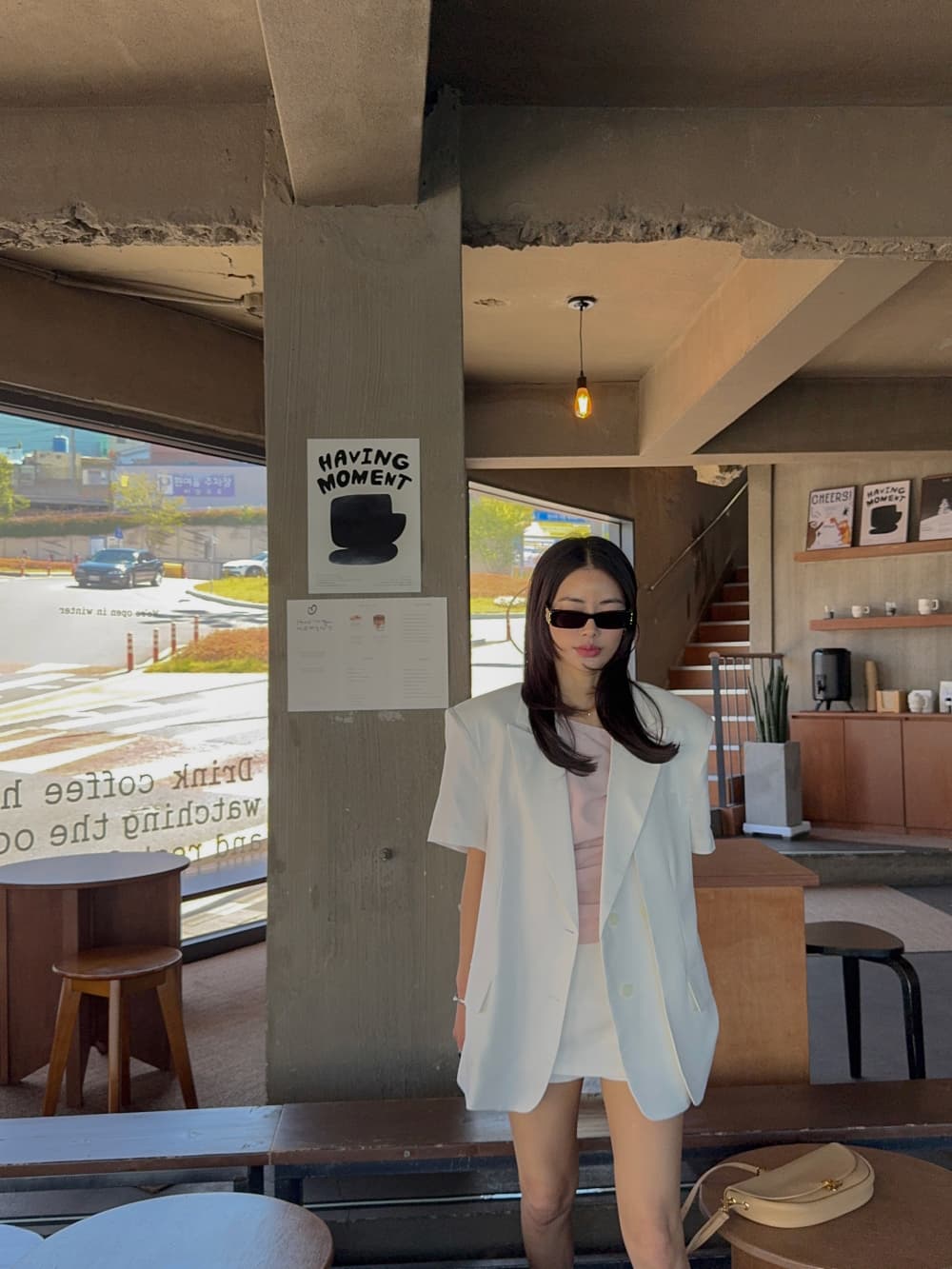 있음 선적 새로운 폴로 칼라 두 버클 루즈핏 반팔 블레이저 맨위 상세 이미지 13