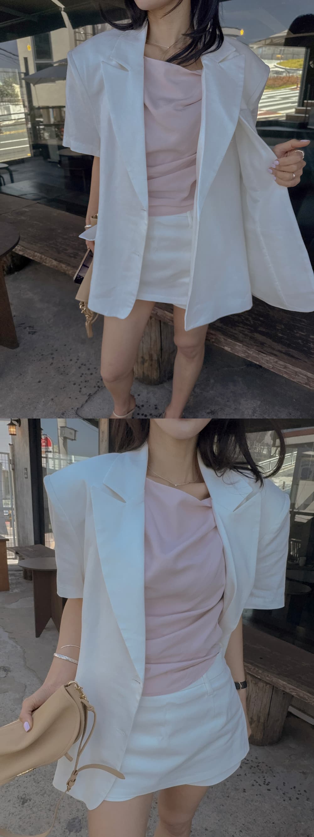 있음 선적 새로운 폴로 칼라 두 버클 루즈핏 반팔 블레이저 맨위 상세 이미지 15