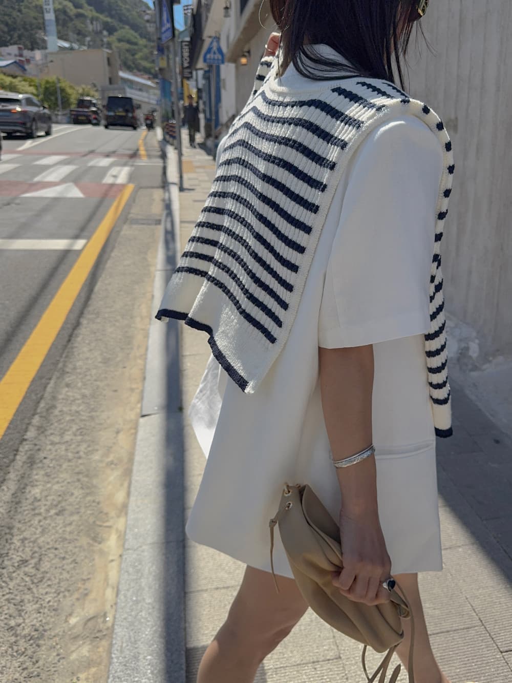 있음 선적 새로운 폴로 칼라 두 버클 루즈핏 반팔 블레이저 맨위 상세 이미지 23