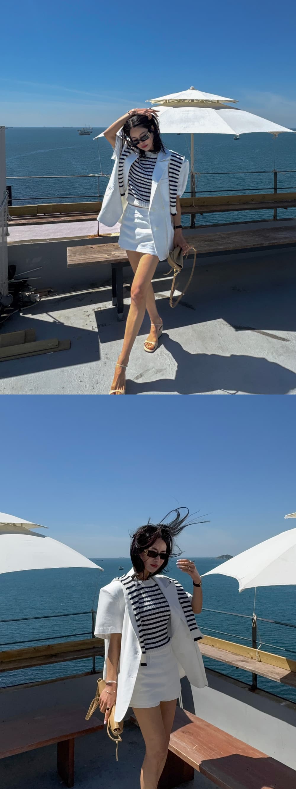 있음 선적 새로운 폴로 칼라 두 버클 루즈핏 반팔 블레이저 맨위 상세 이미지 32