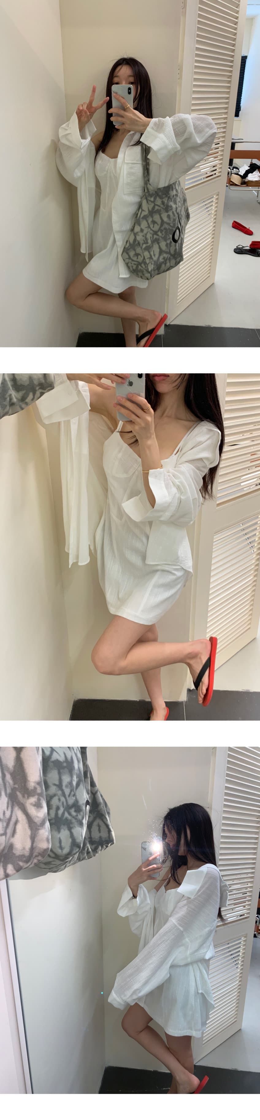 새로운 미니멀리즘 자외선 차단 느긋한 긴팔 셔츠 인사이드 가져 가라. 몸매 가꾸기 슬립 드레스 투피스 세트 상세 이미지 7