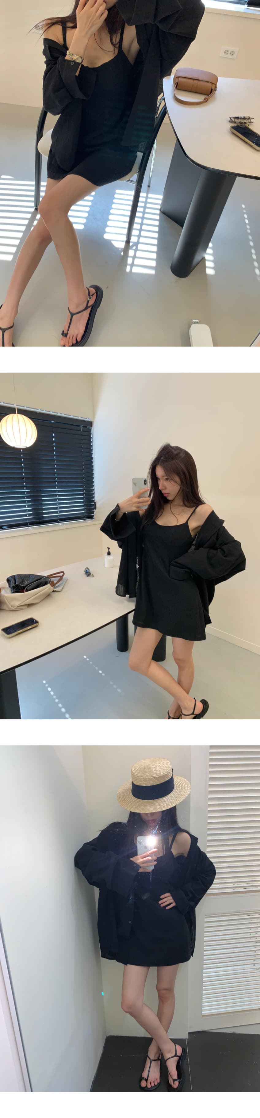 새로운 미니멀리즘 자외선 차단 느긋한 긴팔 셔츠 인사이드 가져 가라. 몸매 가꾸기 슬립 드레스 투피스 세트 상세 이미지 12