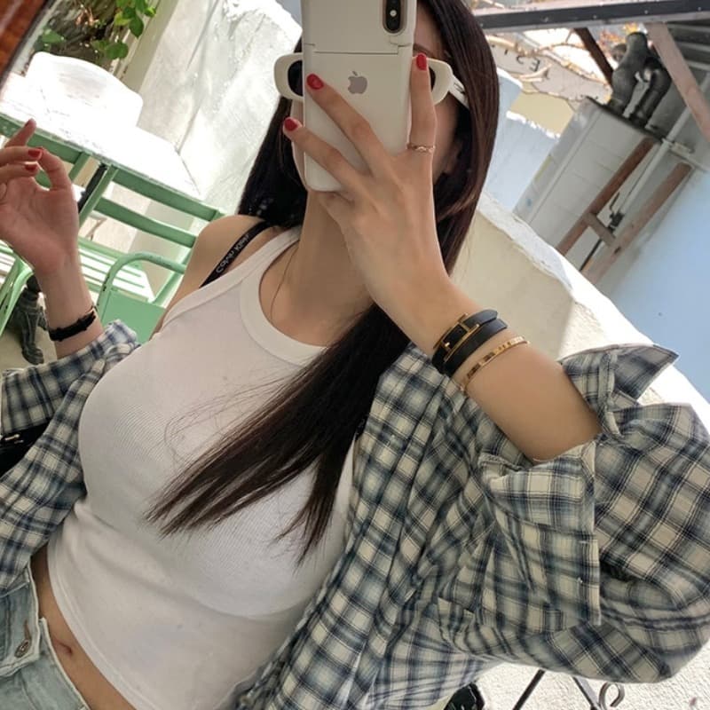 있음 선적 미니멀리즘 패션 체크무늬 자외선 차단 폴로 칼라 셔츠