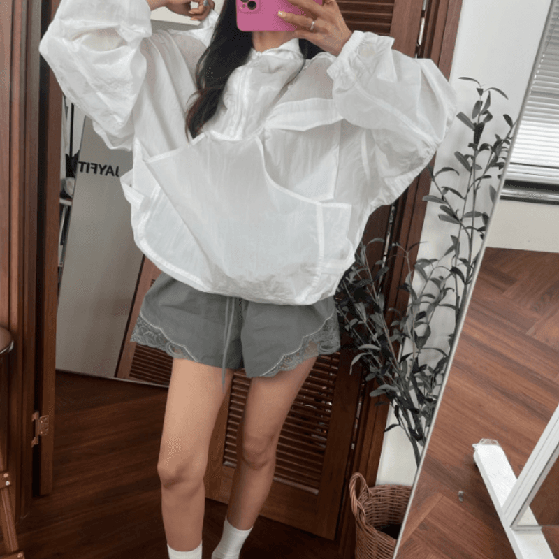 새로운 루즈핏 주머니 후드 지퍼 얇은 스타일 자외선 차단 의류 이미지 2