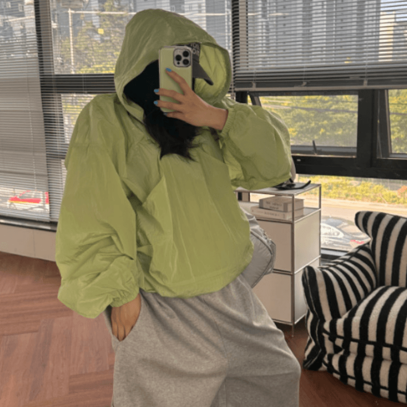 새로운 루즈핏 주머니 후드 지퍼 얇은 스타일 자외선 차단 의류 이미지 4