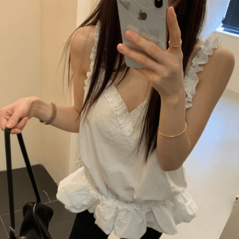 있음 선적 새로운 프릴 단색 치마 캐미솔