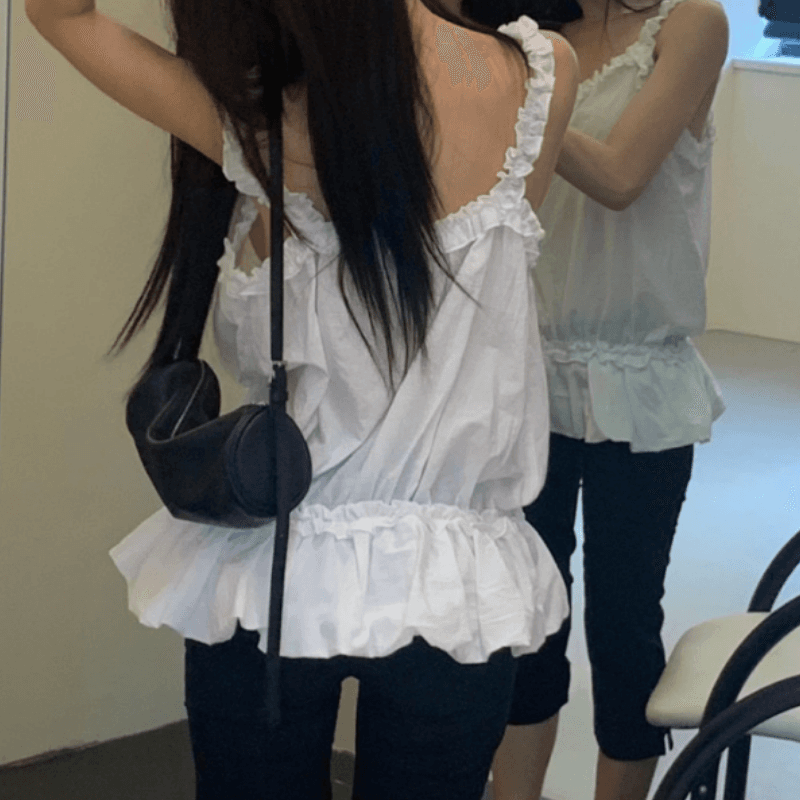 있음 선적 새로운 프릴 단색 치마 캐미솔 이미지 4