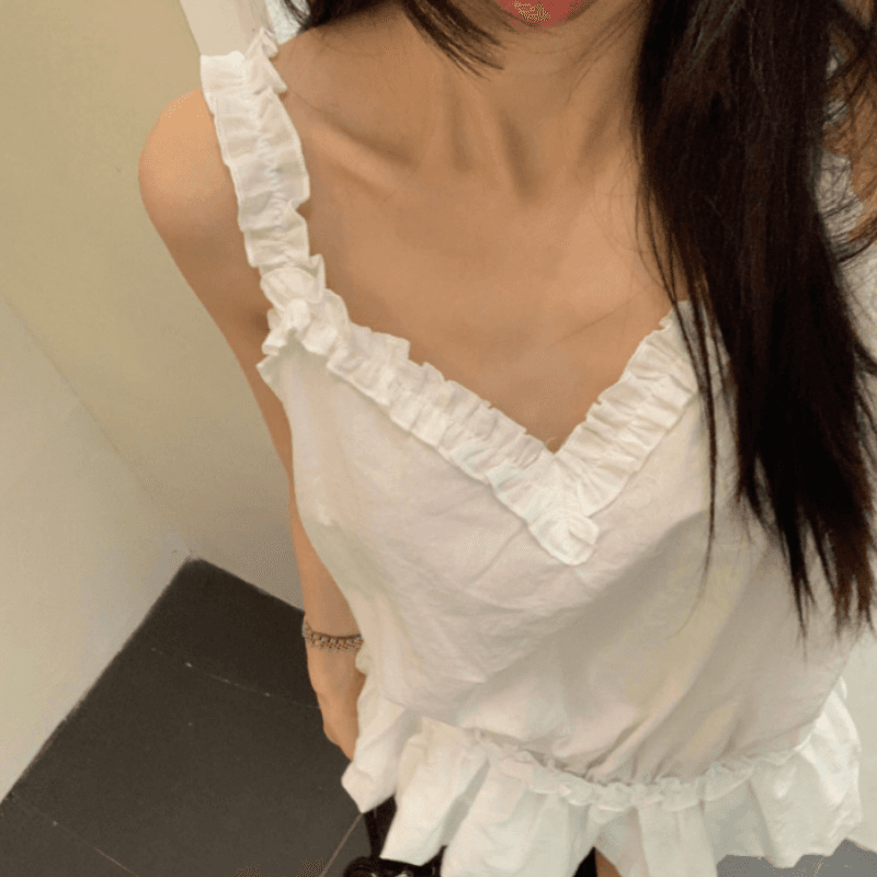 있음 선적 새로운 프릴 단색 치마 캐미솔 이미지 2