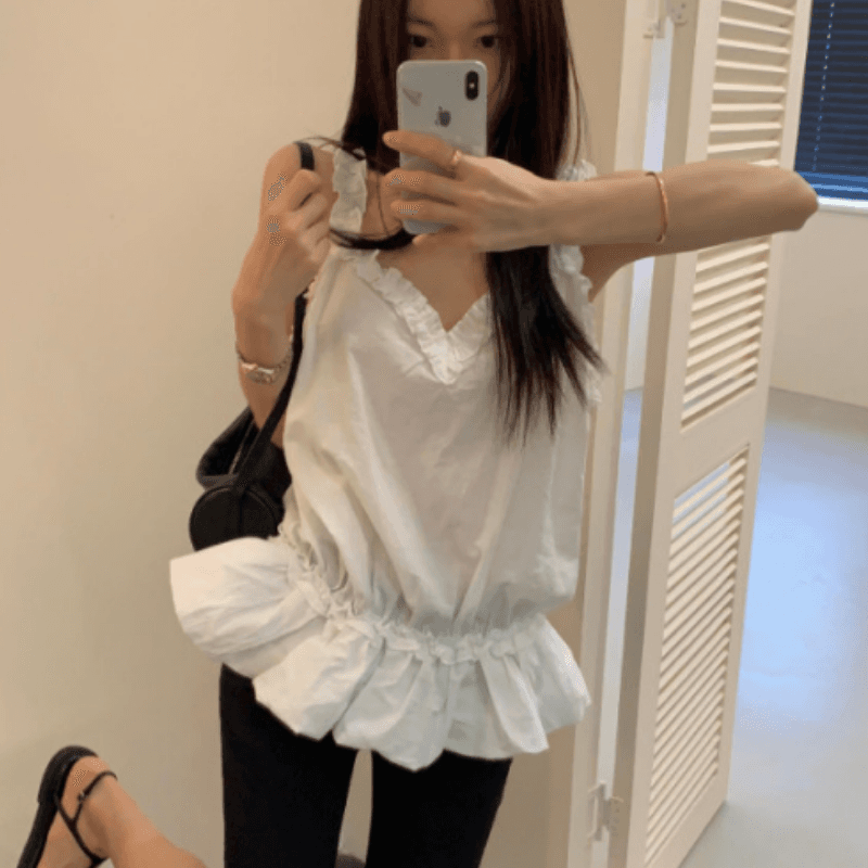 있음 선적 새로운 프릴 단색 치마 캐미솔 이미지 3
