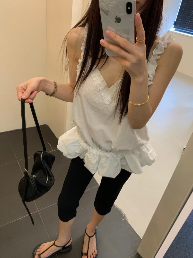 있음 선적 새로운 프릴 단색 치마 캐미솔 상세 이미지 2