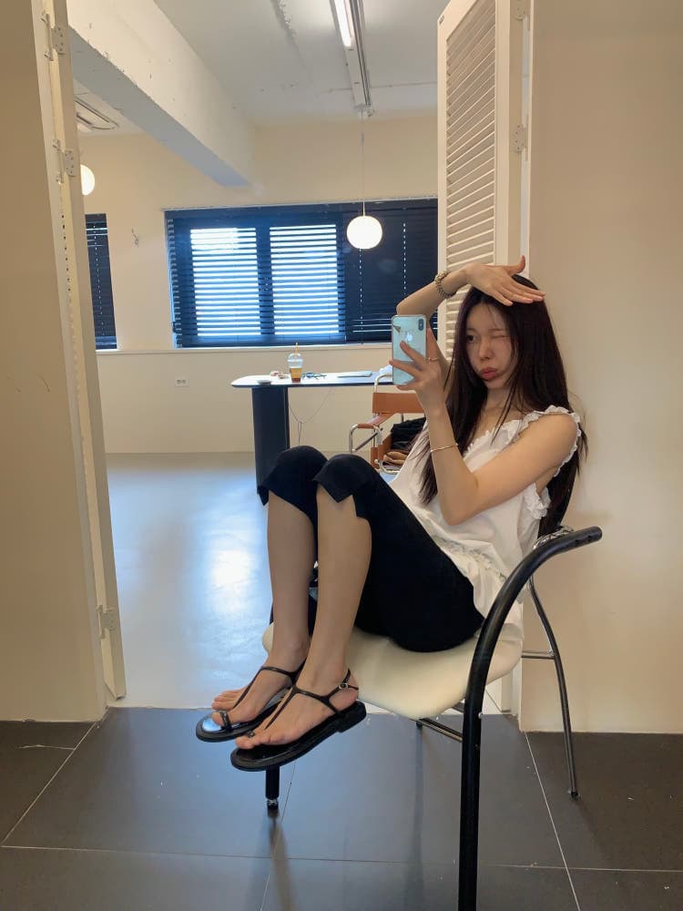 있음 선적 새로운 프릴 단색 치마 캐미솔 상세 이미지 3