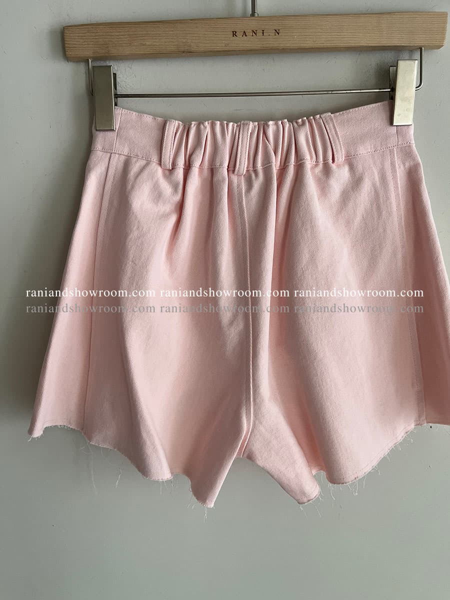 있음 선적 폴로 칼라 반팔 거친 가장자리 셔츠 레이스업 거친 가장자리 루즈핏 반바지 투피스 세트 상세 이미지 9