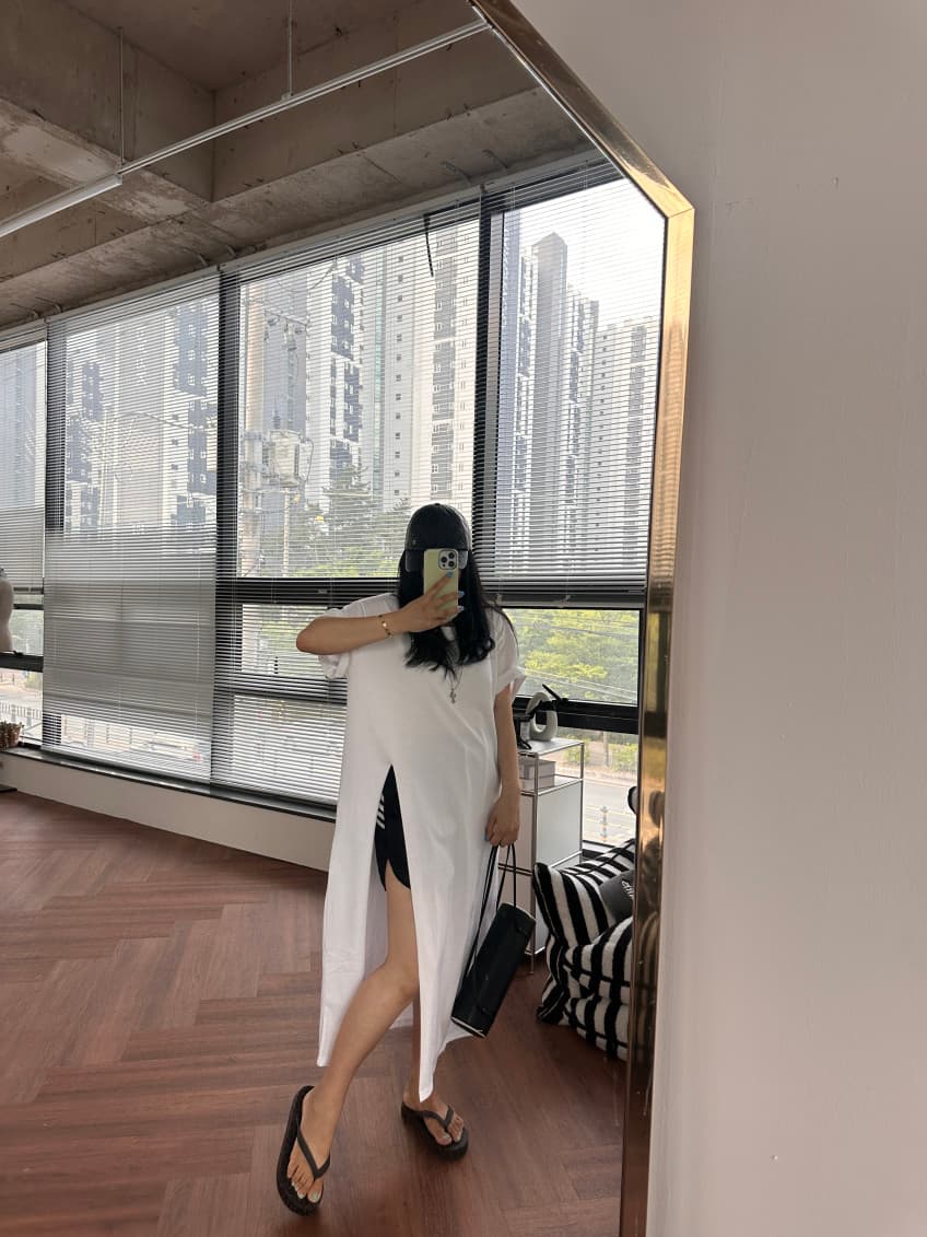 새로운 한국 스타일 측면 트임 중간 길이 티셔츠 상세 이미지 9