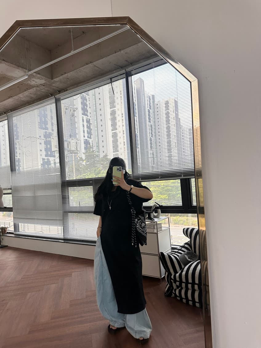 새로운 한국 스타일 측면 트임 중간 길이 티셔츠 상세 이미지 14