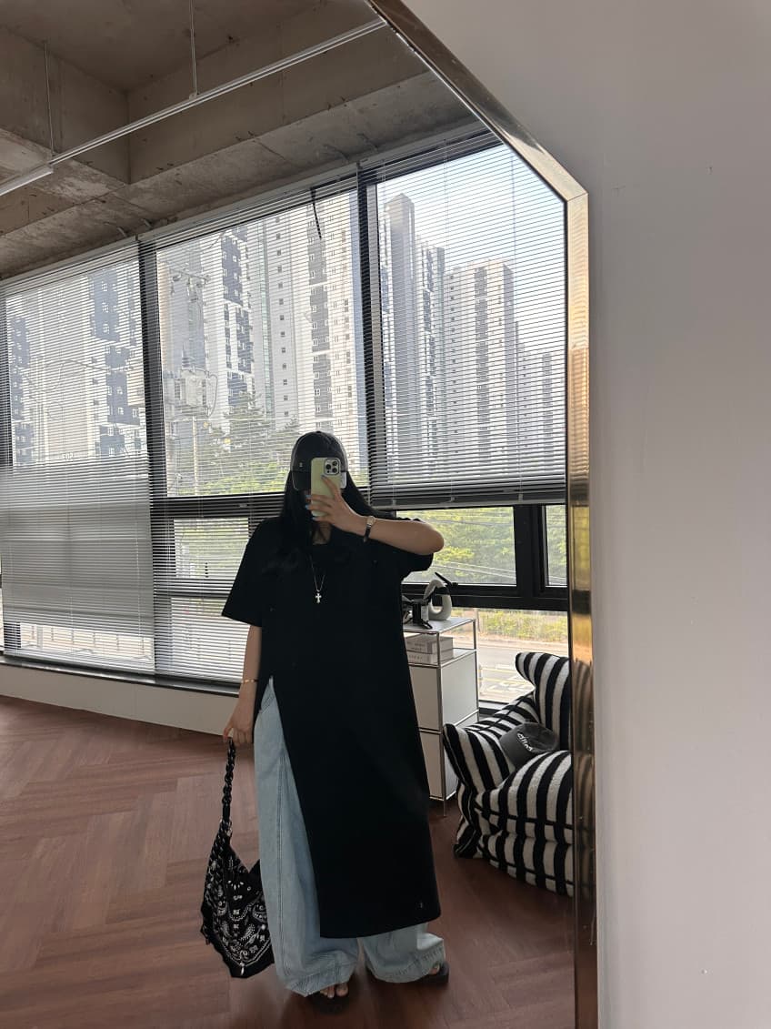 새로운 한국 스타일 측면 트임 중간 길이 티셔츠 상세 이미지 18