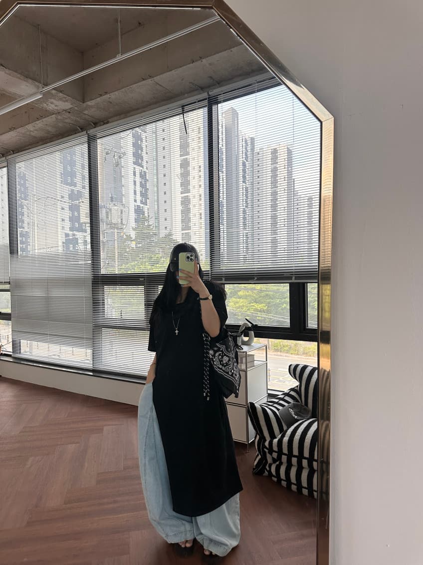 새로운 한국 스타일 측면 트임 중간 길이 티셔츠 상세 이미지 20
