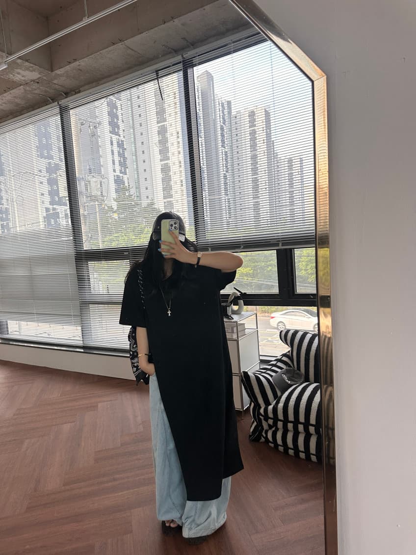 새로운 한국 스타일 측면 트임 중간 길이 티셔츠 상세 이미지 22