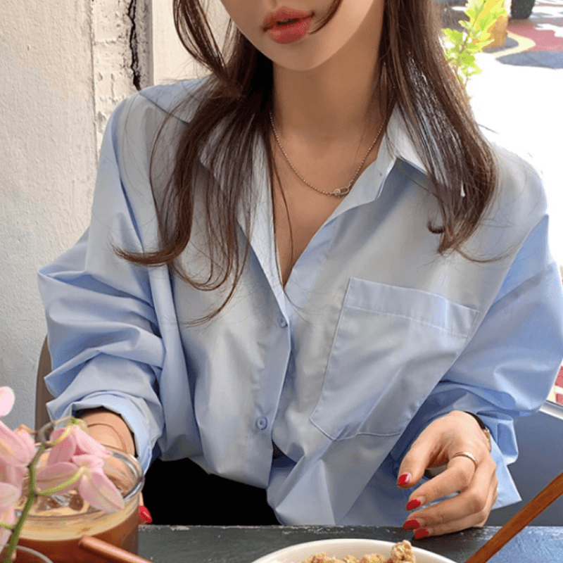 새로운 느긋한 바람 디자인 센스 작은 대중 한국 스타일 고급 셔츠 이미지 4