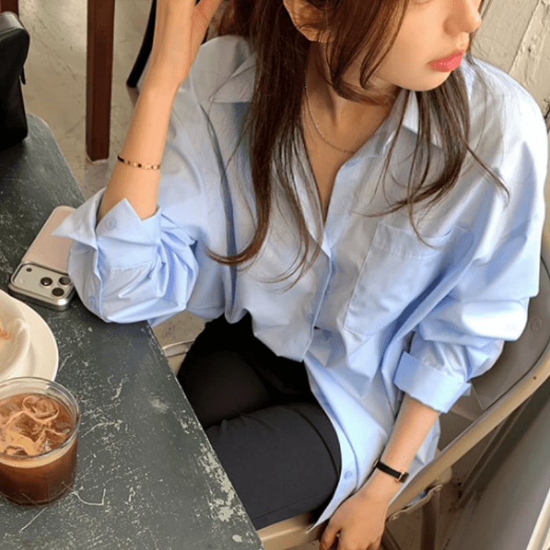 새로운 느긋한 바람 디자인 센스 작은 대중 한국 스타일 고급 셔츠 이미지 5