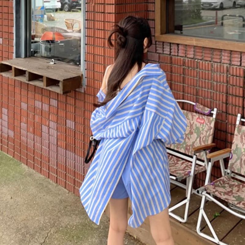 있음 선적 트임 이중 용도 루즈핏 셔츠 이미지 2