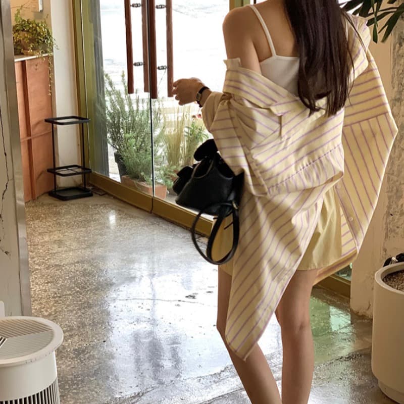 있음 선적 트임 이중 용도 루즈핏 셔츠 이미지 5