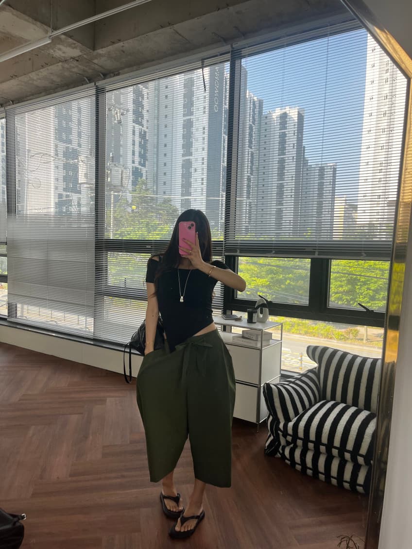 새로운 루즈핏 미니멀리즘 단색 스트랩 9 포인트 캐주얼 바지 상세 이미지 10