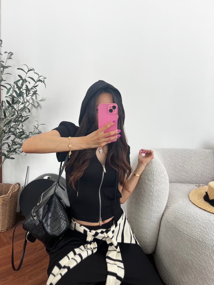 새로운 미니멀리즘 후드 더블 머리 지퍼 반팔 맨위 다용도 와이드 레그 팬츠 투피스 세트 상세 이미지 30