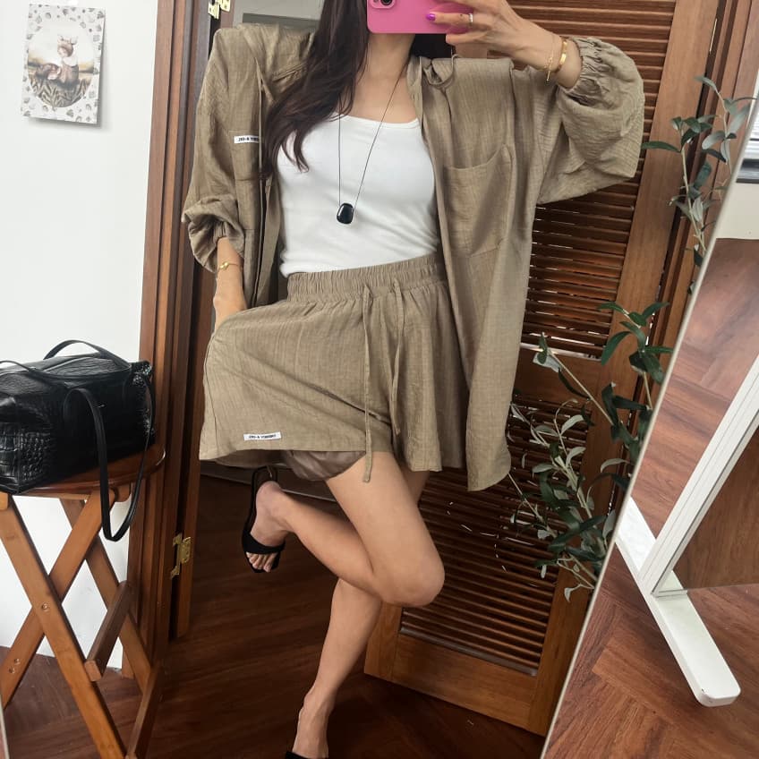 새로운 한 부서 패션 후드 자외선 차단 셔츠 슬림해 보이는 넓은 다리가 짧다. 바지 투피스 세트 상세 이미지 7