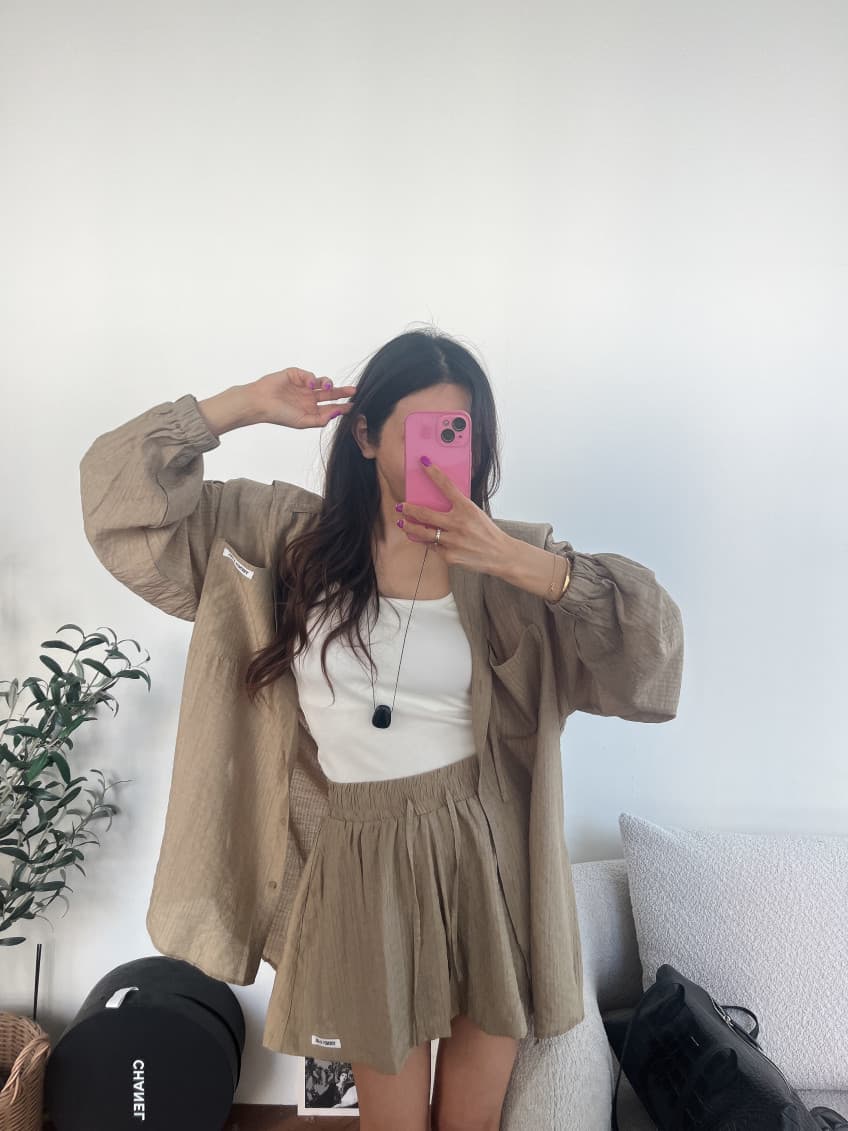 새로운 한 부서 패션 후드 자외선 차단 셔츠 슬림해 보이는 넓은 다리가 짧다. 바지 투피스 세트 상세 이미지 8