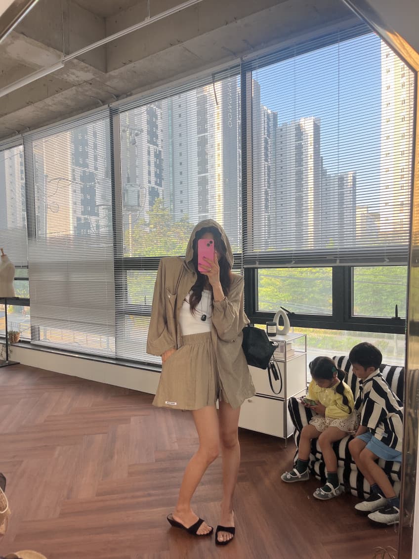 새로운 한 부서 패션 후드 자외선 차단 셔츠 슬림해 보이는 넓은 다리가 짧다. 바지 투피스 세트 상세 이미지 22