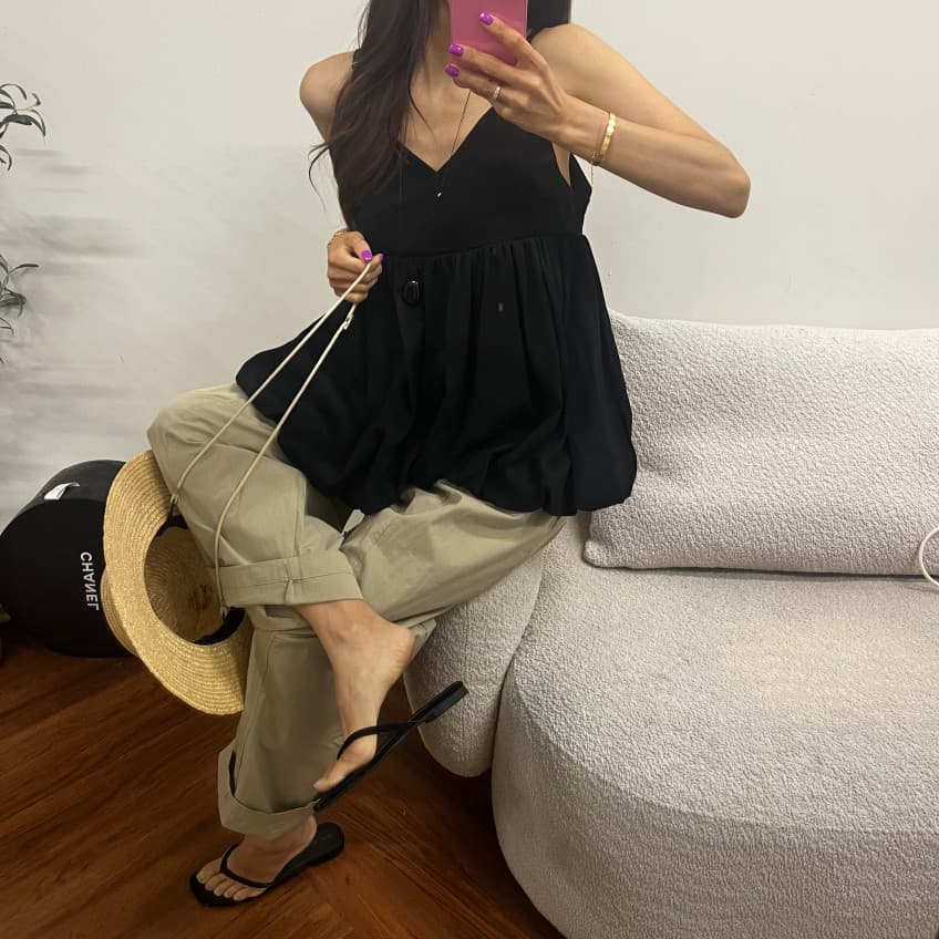 새로운 연령 감소 꽃밭 V넥 민소매 캐미솔 맨위 여성 상세 이미지 20