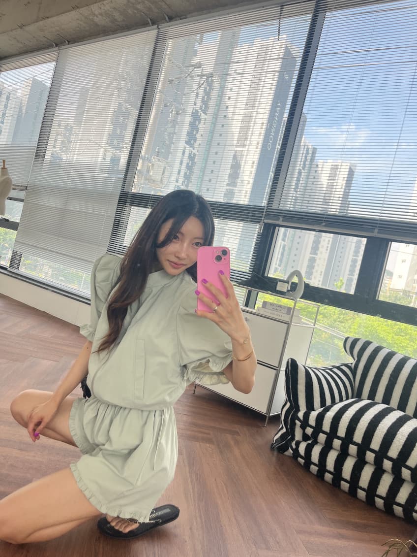 새로운 연령 감소 지퍼 스탠드 칼라 허리 반팔 맨위 반바지 투피스 세트 상세 이미지 7
