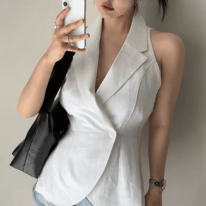 새로운 몸매 가꾸기 슬림해 보이는 폴로 칼라 단추 한 알 베스트 재킷 이미지 4