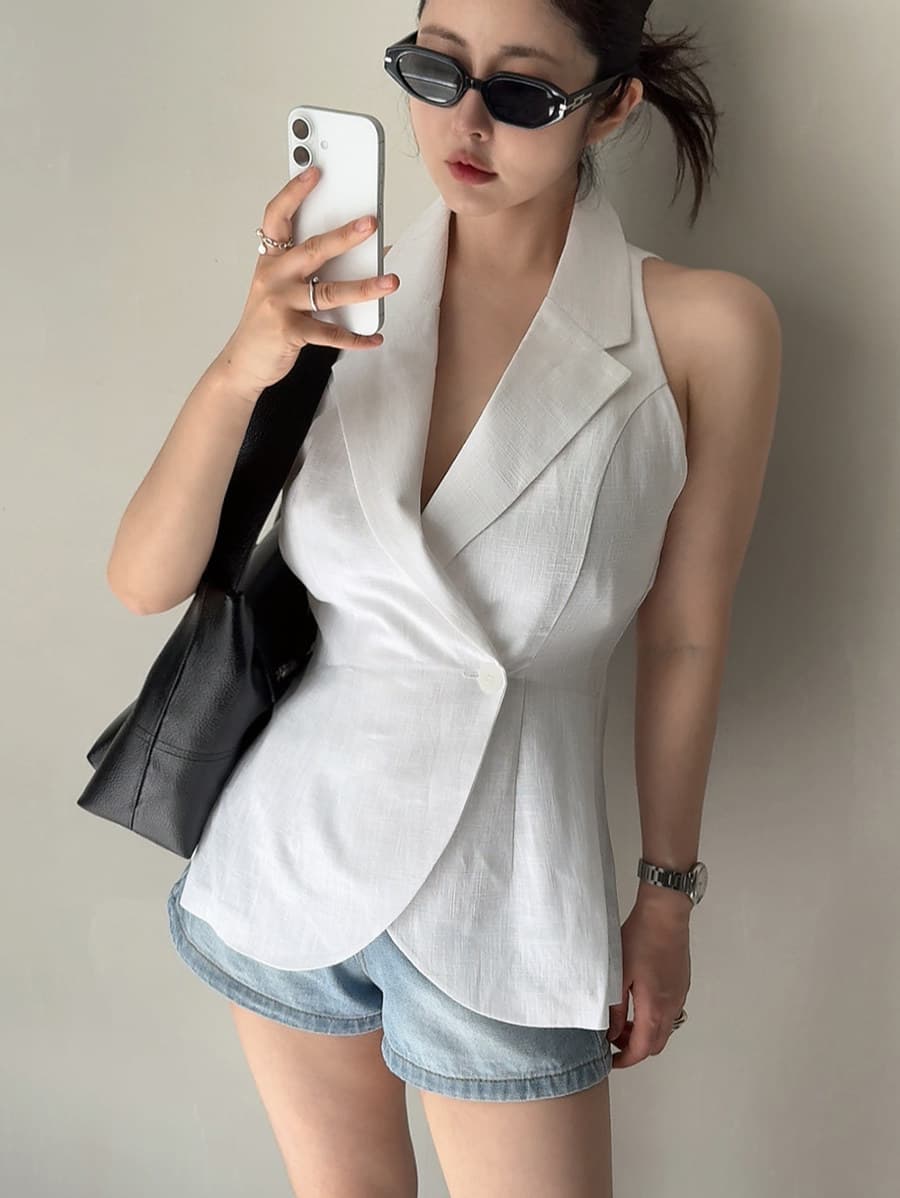새로운 몸매 가꾸기 슬림해 보이는 폴로 칼라 단추 한 알 베스트 재킷 상세 이미지 4