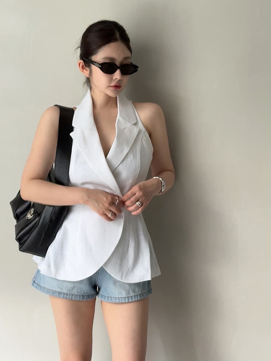 새로운 몸매 가꾸기 슬림해 보이는 폴로 칼라 단추 한 알 베스트 재킷 상세 이미지 6