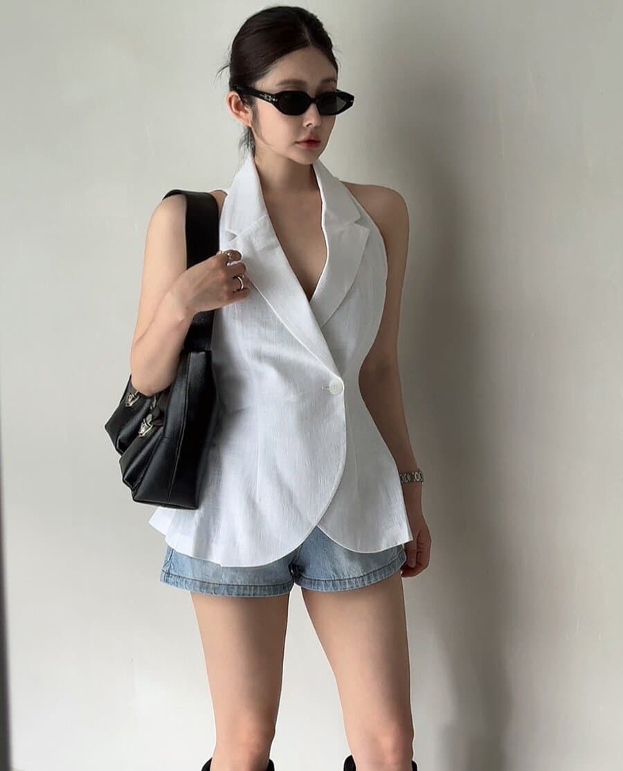 새로운 몸매 가꾸기 슬림해 보이는 폴로 칼라 단추 한 알 베스트 재킷 상세 이미지 7