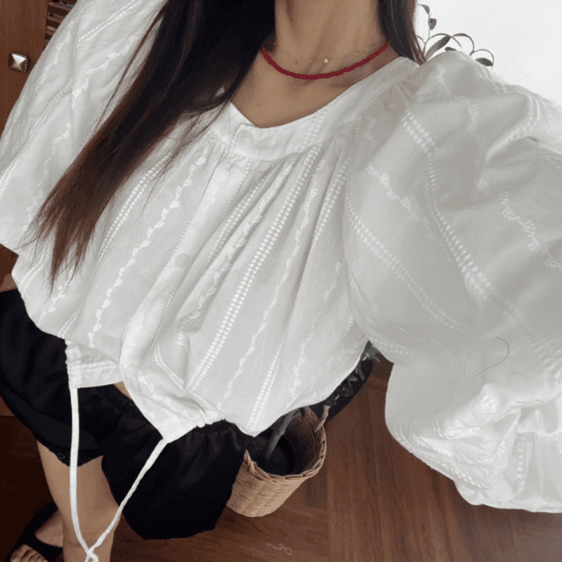 새로운 여름 루즈핏 라운드 넥 디자인 센스 거품 소매 연령 감소 맨위 이미지 2