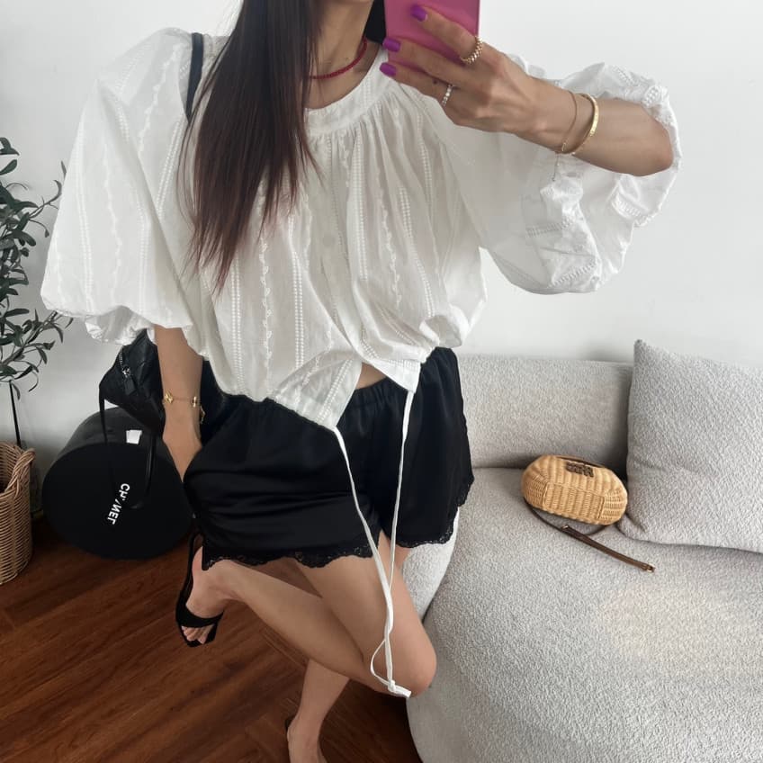 새로운 여름 루즈핏 라운드 넥 디자인 센스 거품 소매 연령 감소 맨위 상세 이미지 20
