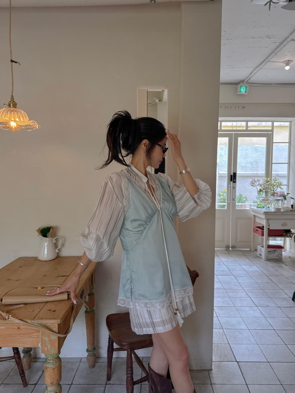 패션 V넥 레이스 자수 패치워크 조끼 슬립 맨위 상세 이미지 1