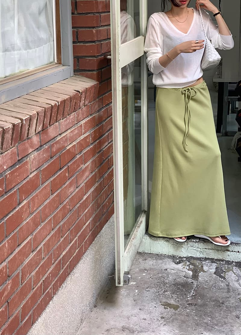 허리밴드 펌프 로프 스트레이트 롱 코트 반신 스커트 반신 롱 스커트 상세 이미지 7