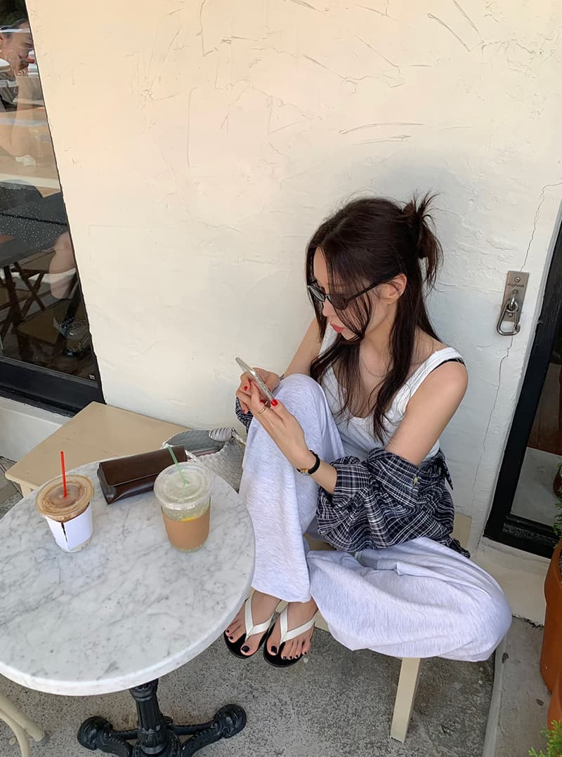 미니멀리즘 체크무늬 자외선 차단 폴로 칼라 셔츠 상세 이미지 10