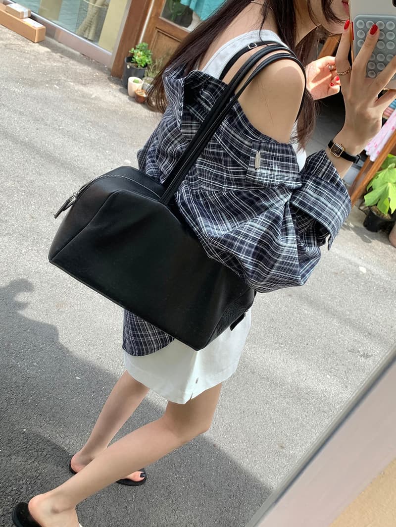 미니멀리즘 체크무늬 자외선 차단 폴로 칼라 셔츠 상세 이미지 14
