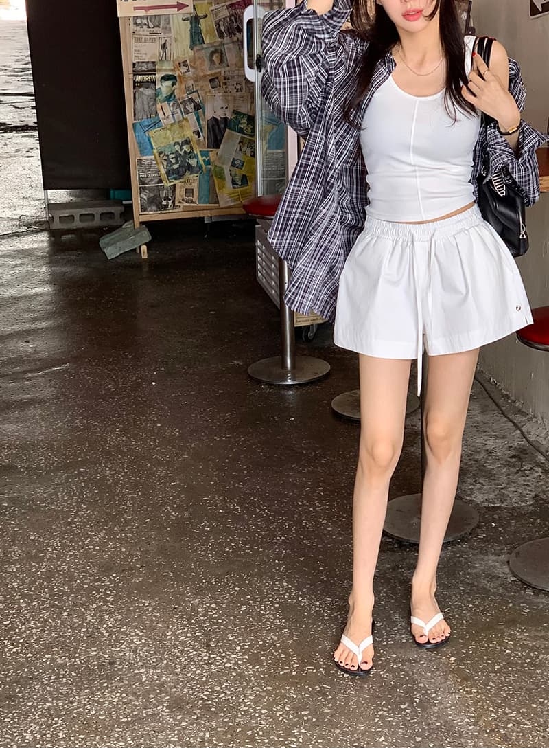 미니멀리즘 체크무늬 자외선 차단 폴로 칼라 셔츠 상세 이미지 16