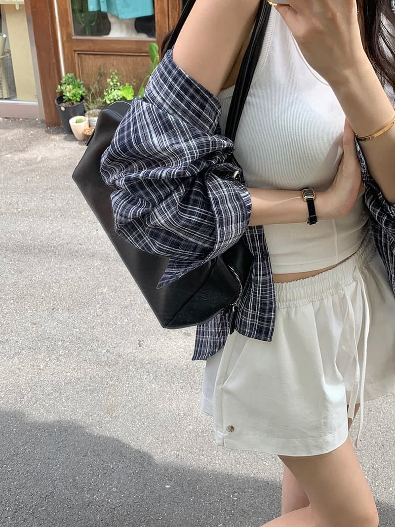 미니멀리즘 체크무늬 자외선 차단 폴로 칼라 셔츠 상세 이미지 18