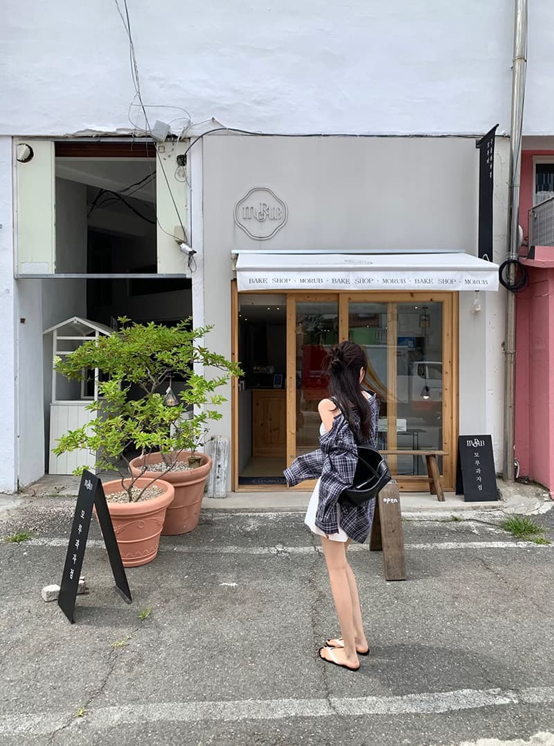 미니멀리즘 체크무늬 자외선 차단 폴로 칼라 셔츠 상세 이미지 29