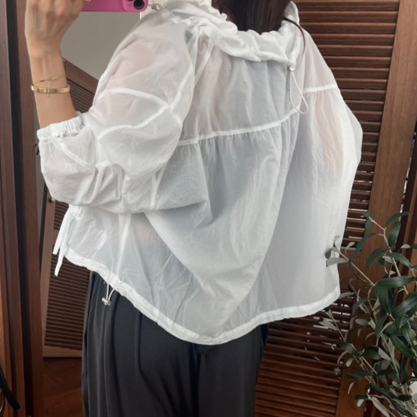 있음 선적 미니멀리즘 다용도 스탠드 칼라 펌프 로프 자외선 차단 재킷 이미지 2