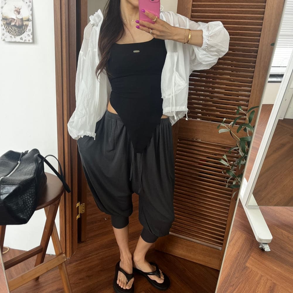 있음 선적 미니멀리즘 다용도 스탠드 칼라 펌프 로프 자외선 차단 재킷 상세 이미지 1
