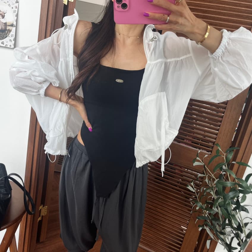 미니멀리즘 다용도 스탠드 칼라 펌프 로프 자외선 차단 재킷 상세 이미지 12
