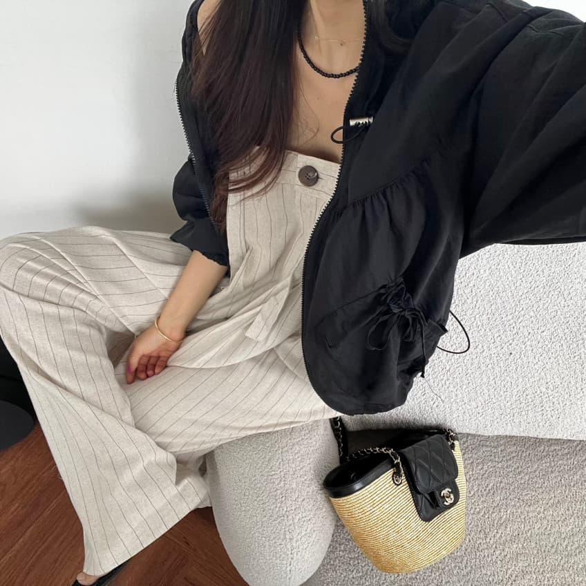 있음 선적 미니멀리즘 다용도 스탠드 칼라 펌프 로프 자외선 차단 재킷 상세 이미지 19
